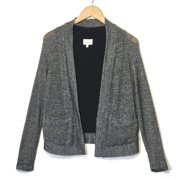 Anthropologie Deletta Metallic Silver Gray Knit Open Cardigan Sweater Size S - Picture 15 of 15
